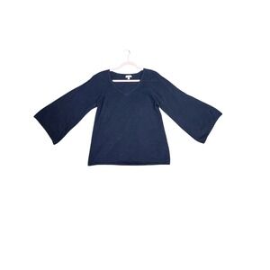 GARNET HILL 100% Baby Alpaca V Neck Bell Sleeve Roll Hem Pullover Sweater Medium